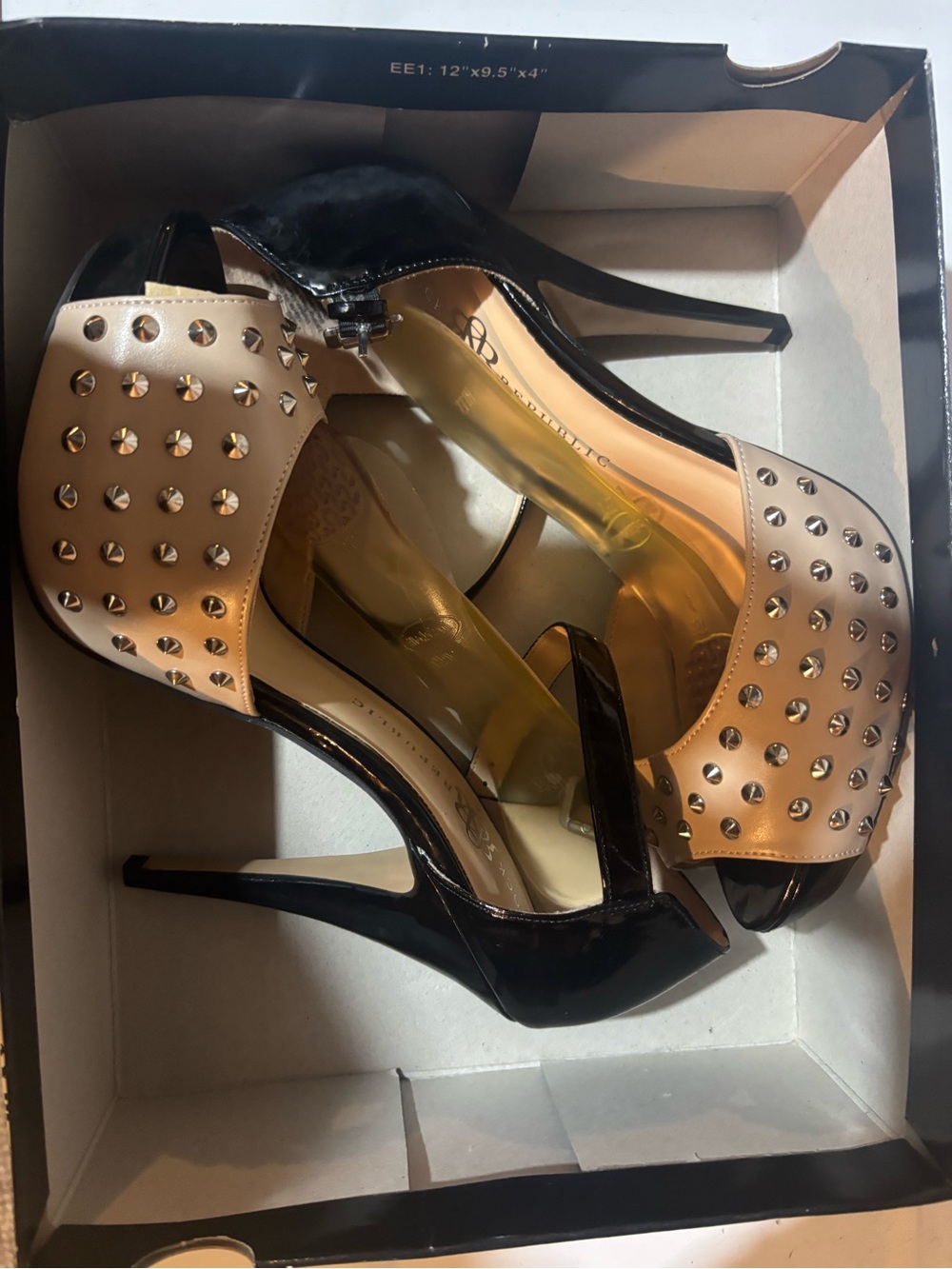 Rock & Republic Studded Two-Tone Peep-Toe Heels - Black & Nude